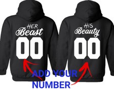 SUDADERA PERSONALIZADA His Beast Her Beauty Pareja SUDADERA CON CAPUCHA Añade tus números Personaliza