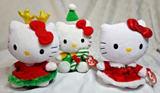 THREE Ty Beanie Baby HELLO KITTY CHRISTMAS PLUSHES Elf RED DRESS Antlers SANRIO