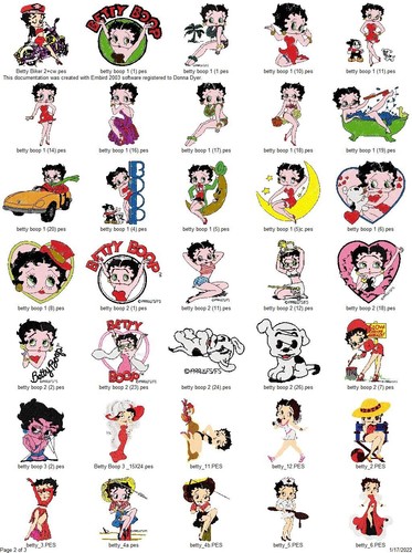 85 CARTOON CHARACTERS BETTY BOOP EMBROIDERY MACHINE DESIGNS COLLECTION PES USB - Picture 2 of 12