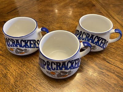 Vintage Set Of 3 Nevco Vegetable Soup Bowl/Cup With Handles.  Soup And Crackers