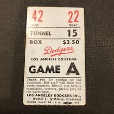 1959 Baseball LA Dodgers Braves Playoff Ticket Game A Stub - Dodgers win Pennant