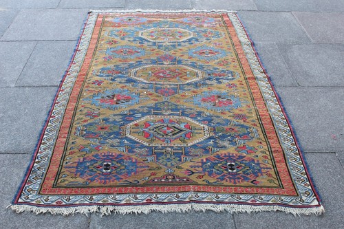 Antique Hand Made Traditional Oriental Brown Green Wool Sumak Kilim 210x135cm