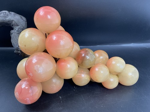 Vintage MCM Italian Alabaster Orange Yellow Stone Grape Cluster W/ Stem 14” L - Picture 4 of 18