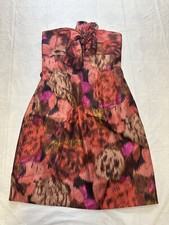 J Crew  Womens Dress Size 4 Bow Printed Sheath Knee Length Strapless Silk