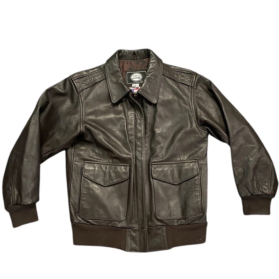 Chaqueta de vuelo XS Pops de cuero A2 marrón bombardero para hombre Foto 2 de 4