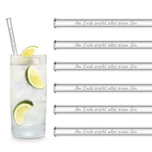 HALM at the end everything results in a gin 6 x 20 cm glass straws with gin saying action - Picture 1 of 6