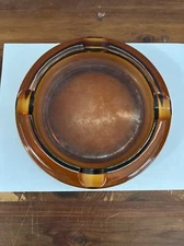 Vintage MCM Ashtray Amber Glass Cigarette Or Cigar 8" Round