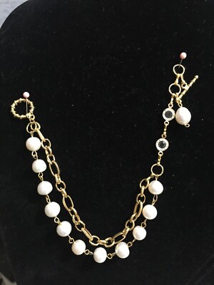 Bracelet Genuine Fresh Water Pearls Crystals 8 -9 in. Yellow Gold SS 925 Jewelry