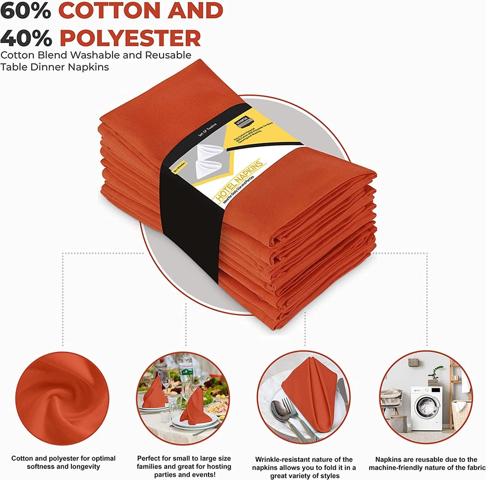 Pack of 12 Cotton Dinner Napkins Hotel Quality 18x18" Utopia Kitchen - Image 4 of 4