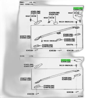 【LL】 Toyota Genuine 63493-60080-A0 Lexus Right Rear Roof Rack Leg Cover