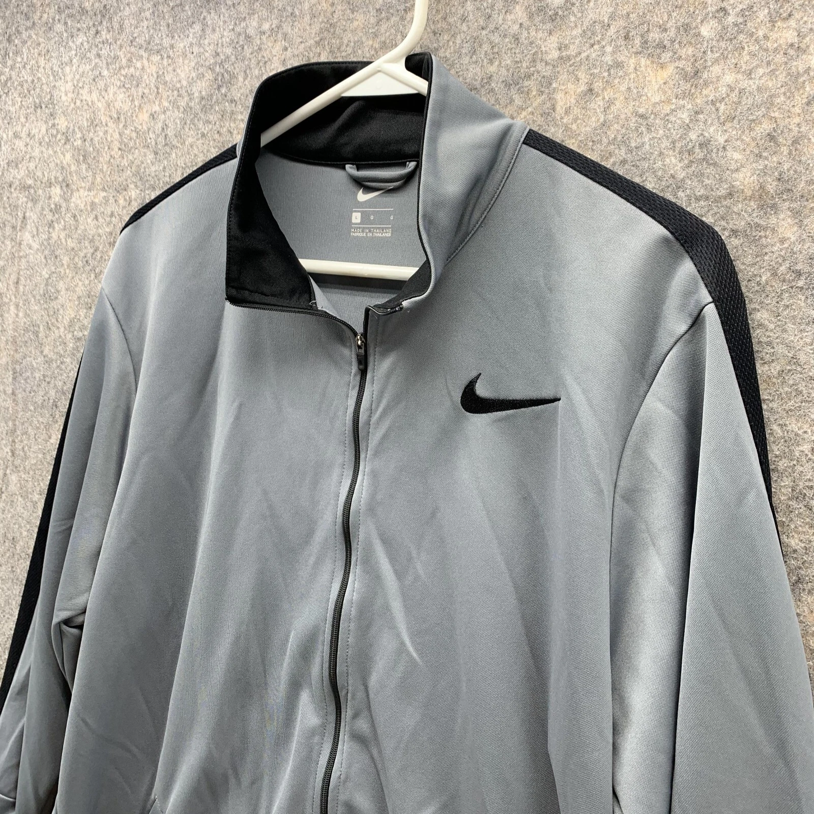 VETEMENTS Felpa Nike Maglione Uomo Large Adulto Grigio Nero Cerniera Piena Logo Atletico Traccia