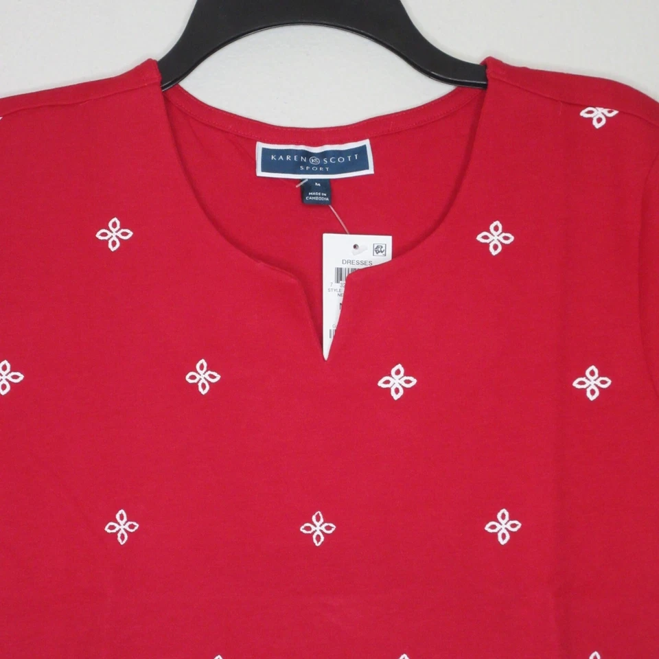 Vestido midi floral bordado manga corta rojo Amore Karen Scott para mujer M B40 Foto 2 de 4