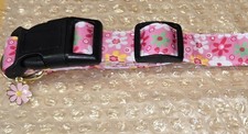 Adjustable Bright Pink Flower Dog Collar With Flower Charm Size Large