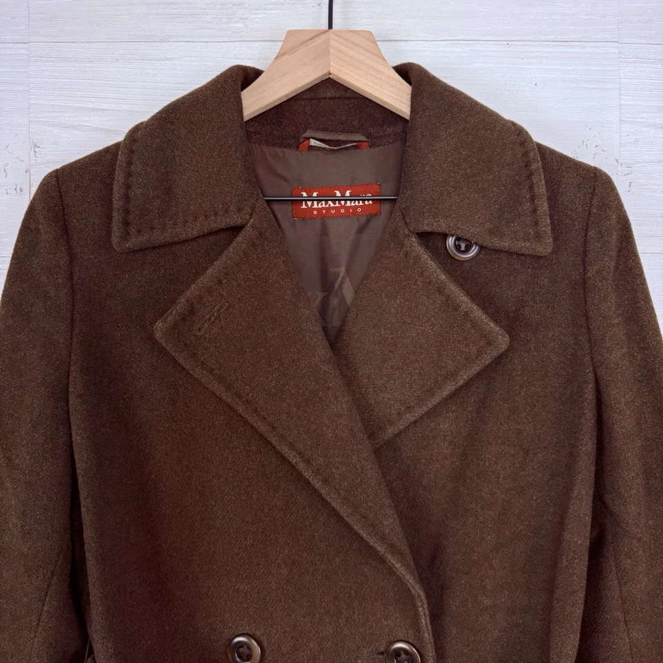 Abrigo MaxMara Italia Doble Pecho Talla US 8 Lana Seda Angora Chocolate Lujo Foto 3 de 4