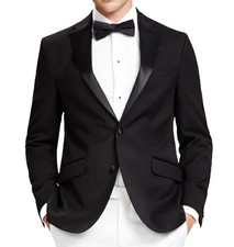 Kenneth Cole Reaction Tuxedo Jacket Men Size 43L Black Slim Fit Ready Flex NWT