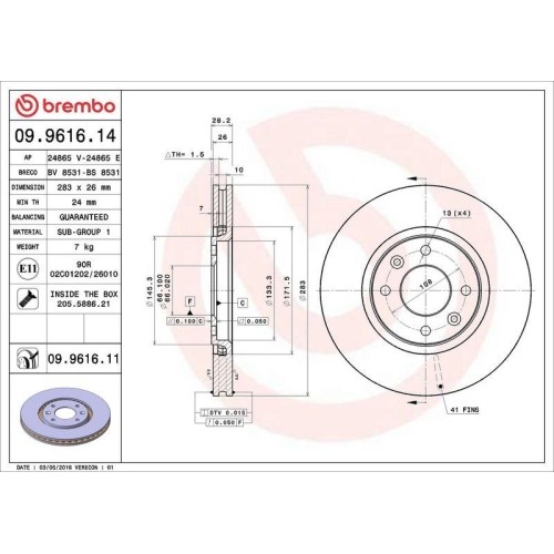 Bremsscheibe Brembo 09.9616.11 Prime Line - Uv Coated FüR Peugeot Vorderachse-image