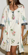 Womens M Ivory Floral Print Knit 3/4 Sleeve Robe Nightgown Set Sleepwear Comfy