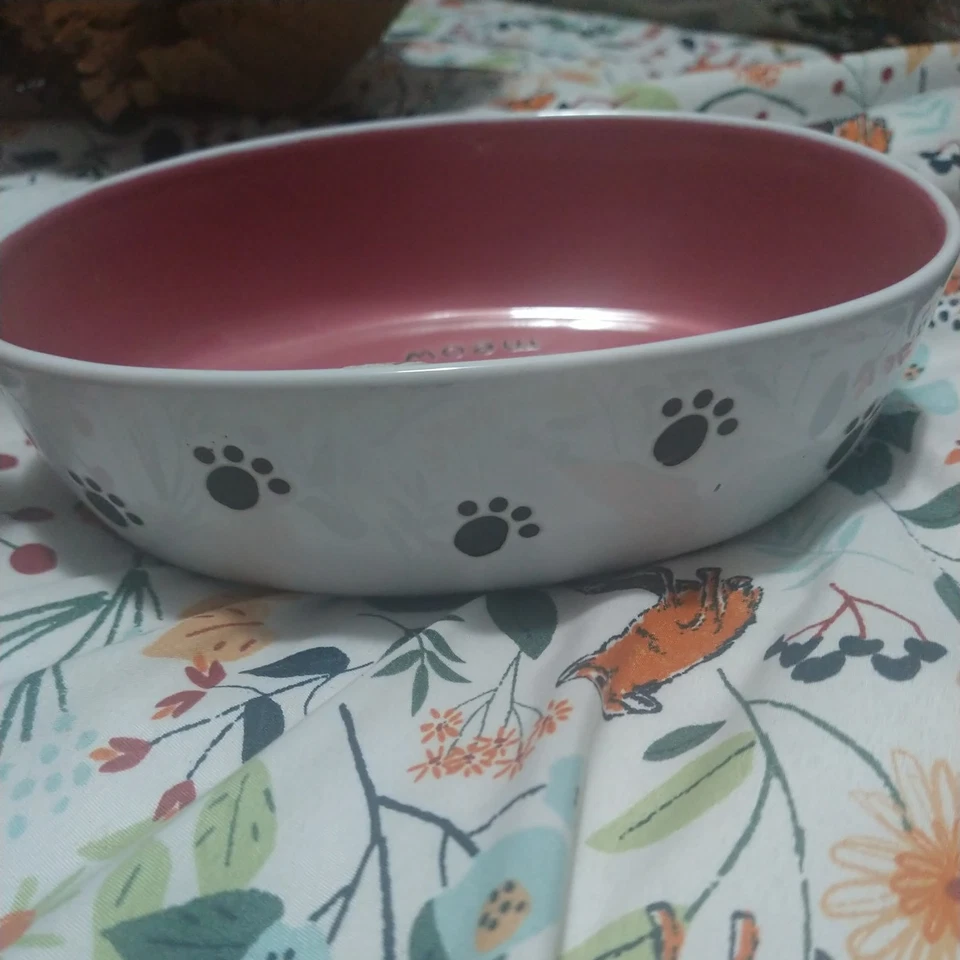 Plato de agua de cerámica para comida PetRageous Designs SILLY KITTY ovalado ROSA Foto 4 de 4