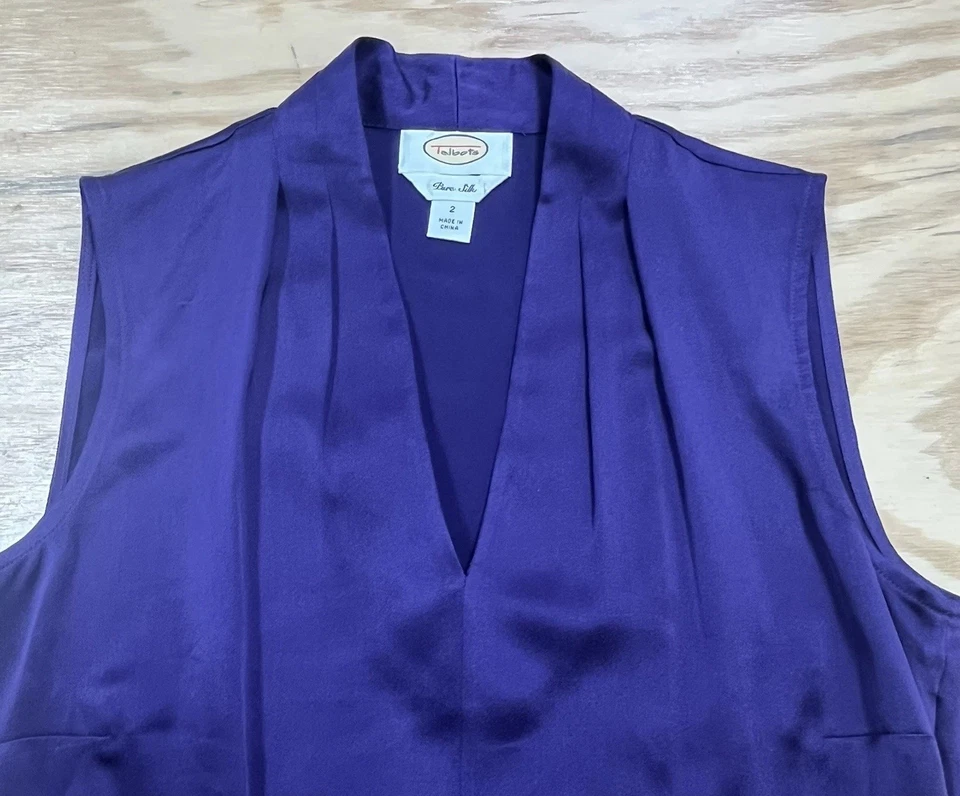 Vintage Talbots 100% Silk Tank Blouse Top Size 2 100% Silk Classic Purple Career - Image 4 of 4