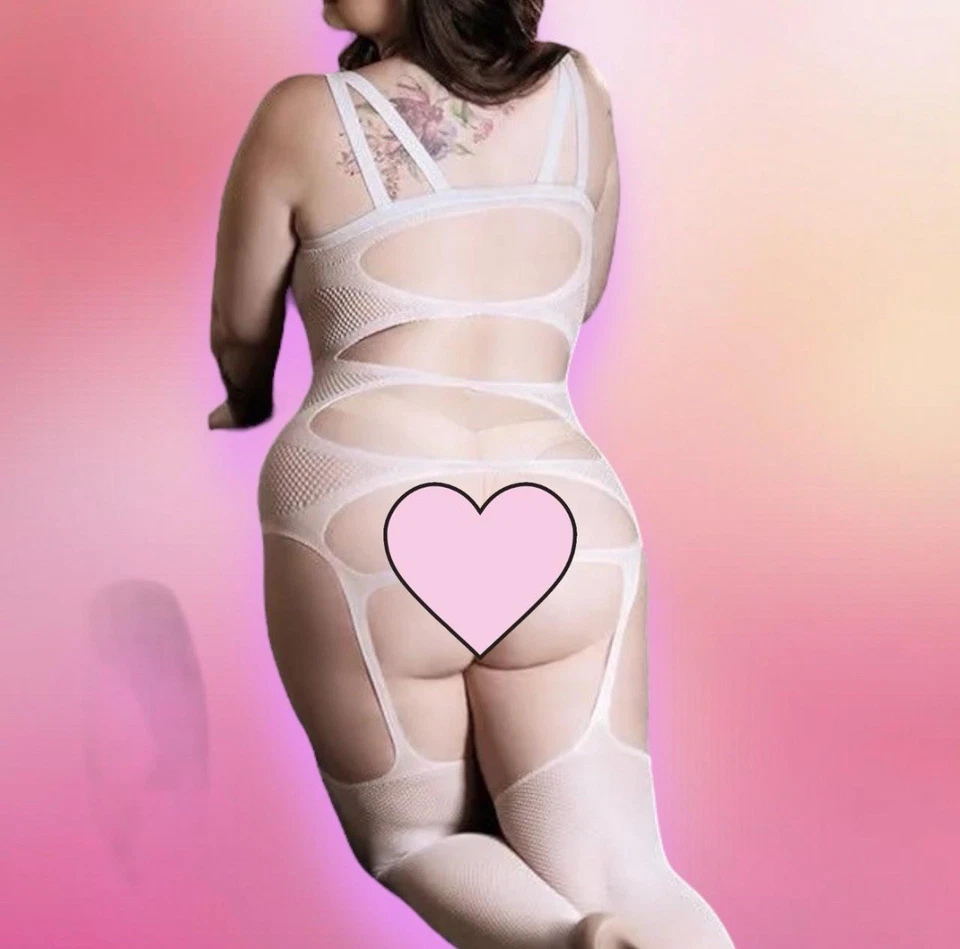 Body de malla blanca ribete de encaje de red talla grande - talla única  Foto 2 de 2