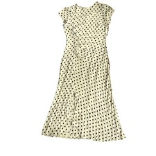 Reformation Polka Dot Midi Dress Side Slit Ruched Button Detail 10 Retail $278