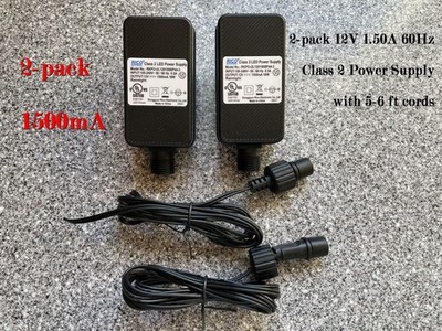 2-pack 12V 1.50A Class 2 Power Supply with Cords, Rainproof Inflatable Adapter