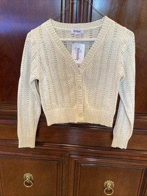 Girls Cardigan Sweater, M, Cream, V-Neck, NWT