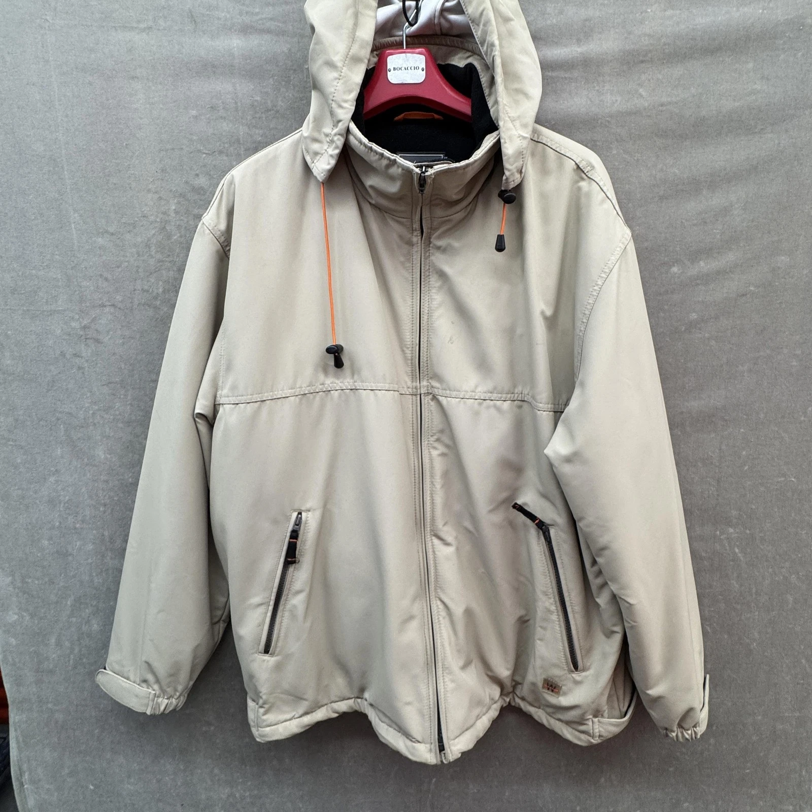 Weatherproof Jacket Mens Extra Large Khaki Hooded Full Zip Softshell Zip Pockets