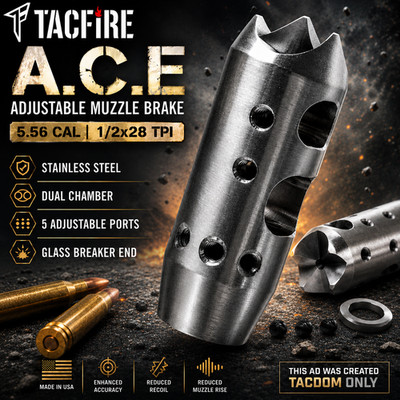 TACFIRE A.C.E. ADJUSTABLE MUZZLE BRAKE STAINLESS STEEL 1/2x28 TP COMPENSATOR 556
