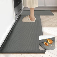 2-PCS Kitchen Mat Set Non Slip Anti-Fatigue Cushioned Rugs for Floor Grey
