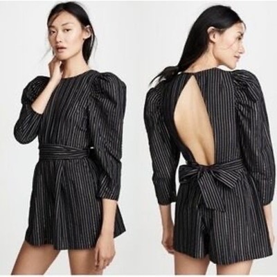 Ulla Johnson Vika Playsuit Romper 2 Open Back Pockets Gold Artisanal Romantic