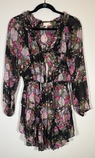 LoveShackFancy black floral ruffle mini dress XS chiffon coquette cottagecore