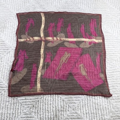 Halston Silk Scarf Brown Magenta Vintage Square 90s Parisian Chic Retro Fashion
