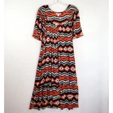 Go Softly Patio Maxi Dress Womens S Orange Aztec Print Casual Boho Pockets Rayon