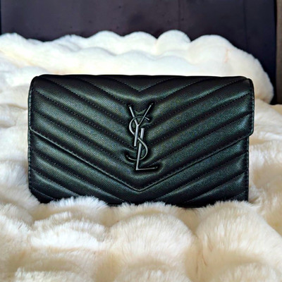 Saint Laurent Black Quilted Chevron Envelope Shoulder Bag Chain Strap 