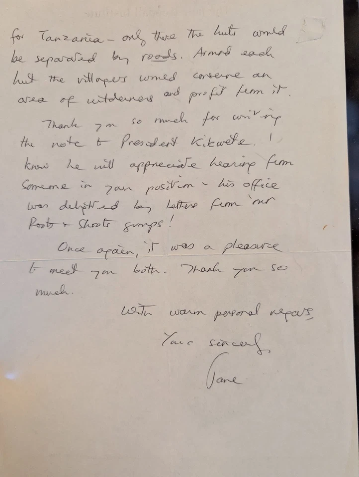Carta manuscrita firmada por Jane Goodall animales chimpancés ciencia biología Foto 2 de 4