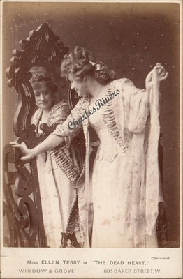 c1889 KABINETTKARTE THEATERSCHAUSPIELERIN ELLEN TERRY ALS CATHERINE DUVAL DAS TOTE HERZ