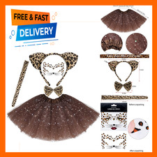 Kids' Leopard Cat Costume Set with Ears Headband Tail Bowtie Tutu and Face