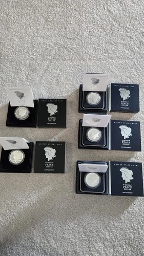 5 - 2023 & 2024 PROOF SILVER PEACE DOLLARS w BOX & COA MINT 23XH, 23XM,  24XH