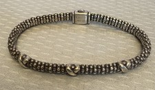 Lagos Caviar 925 Sterling Silver Bracelet 3 Stationed X Granulated Beaded 7"