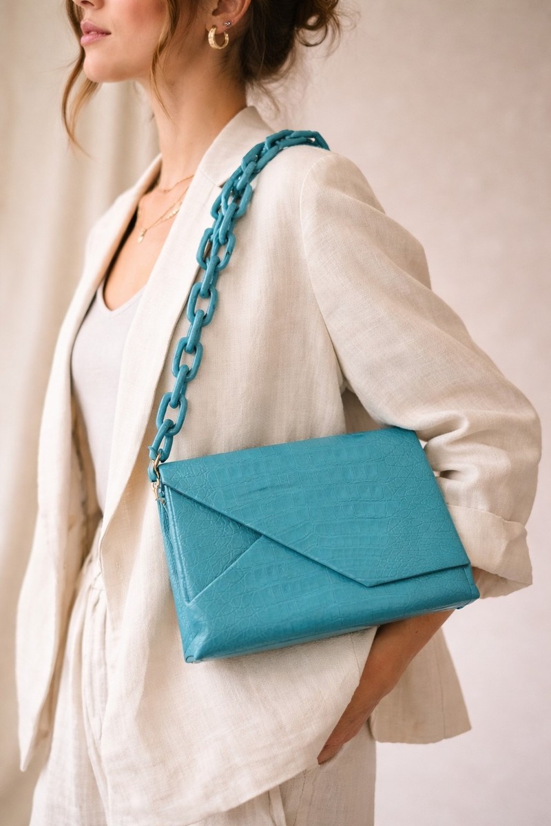 Nancy Gonzalez Turquoise Genuine Crocodile Leather Shoulder Bag