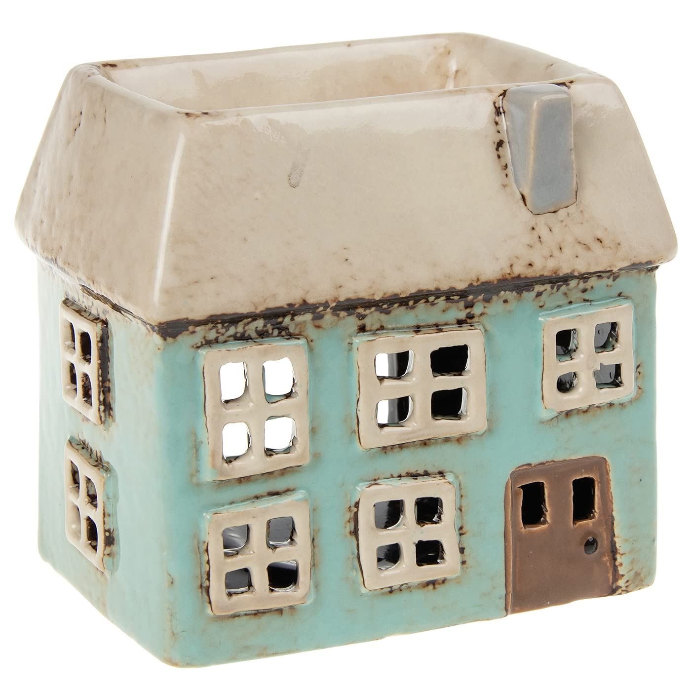 Village Pottery Oil/Wax Warmer Oblong Aqua House