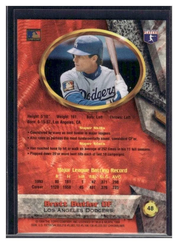 1994 Bowman's Best Red Brett Butler #48 Refractor Los Angeles Dodgers - Image 2 of 2