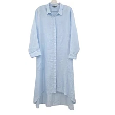 Saks Fifth Avenue Women's Linen Belted Shirt Dress Blue XL