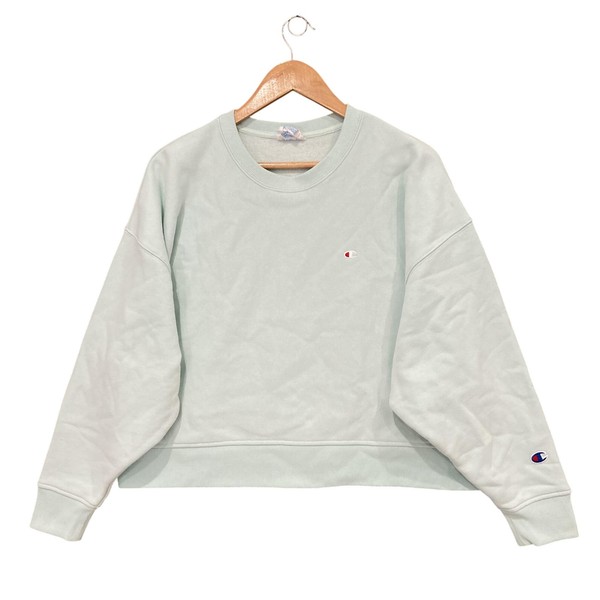 Champion Sweatshirt Womens M Green Reverse Weave Fleece Crew Neck Logo Winter
