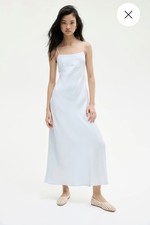 H&M size S pale blue satin maxi dress with tie back detail