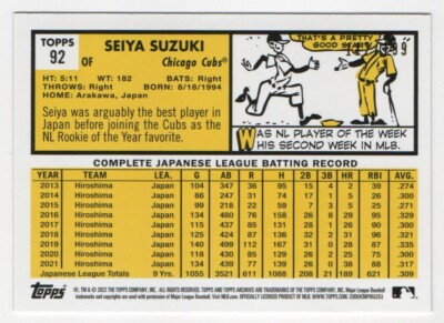 2022 Archives Seiya Suzuki #92 1963 Topps Design Rainbow 2022 Archives Seiya Suzuki #92 1963 Topps Design Rainbow