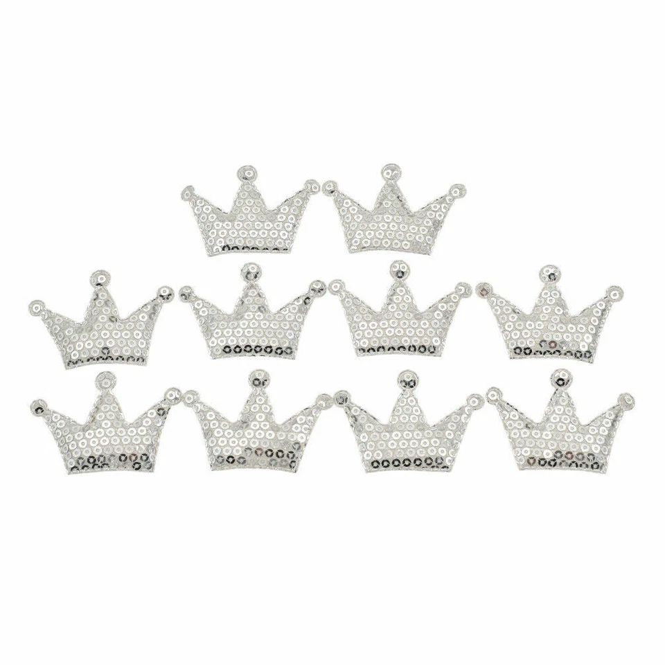 10 Pcs Crown Sequins Patches Iron on Sew on Appliques DIY Clothes Bags Badge - Image 3 of 4