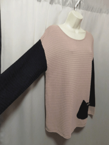 Lulu-B Strick Tunika Oberteil beige schwarz gerippt Pullover Gr. S Small Oversized - Bild 2 von 6