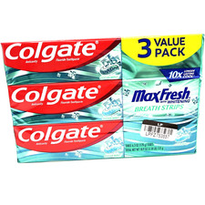 3pk Colgate Max Fresh Whitening Toothpaste Mint Breath Strips, Clean Mint, 6.3oz 0.79 per gallon